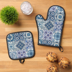 Ensemble De Gant De Cuisine Et De Manique Carrelage méditerranéen, Portugais, Azulejo, Majol