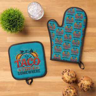 Ensemble De Gant De Cuisine Et De Manique C'est Taco Time Somewhere Tex Mex Mexicain