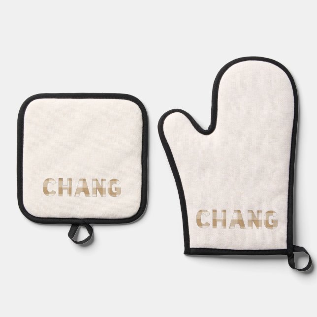 Ensemble De Gant De Cuisine Et De Manique Chang Hmong Nom Nom Plaid Beige (Recto)