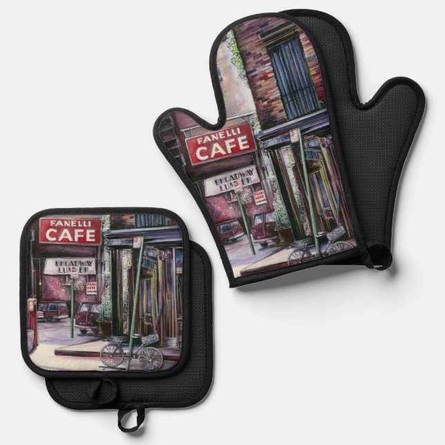 Ensemble De Gant De Cuisine Et De Manique Charme Fanelli (Recto/Verso)