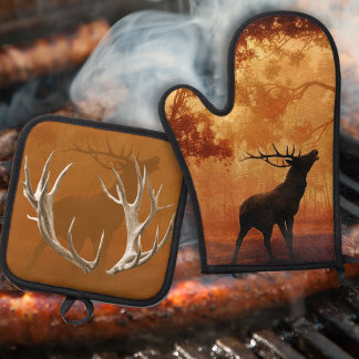Ensemble De Gant De Cuisine Et De Manique Chasse Thématique Antlers Faune