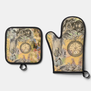 Ensemble De Gant De Cuisine Et De Manique Chat du Cheshire Alice au Pays des Merveilles Clas
