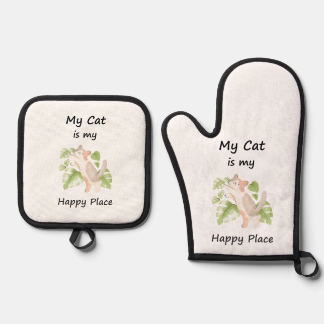 Ensemble De Gant De Cuisine Et De Manique Chat Whimsical (Recto)