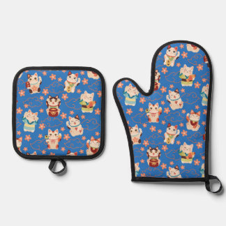 Ensemble De Gant De Cuisine Et De Manique Chats chanceux Maneki Neko