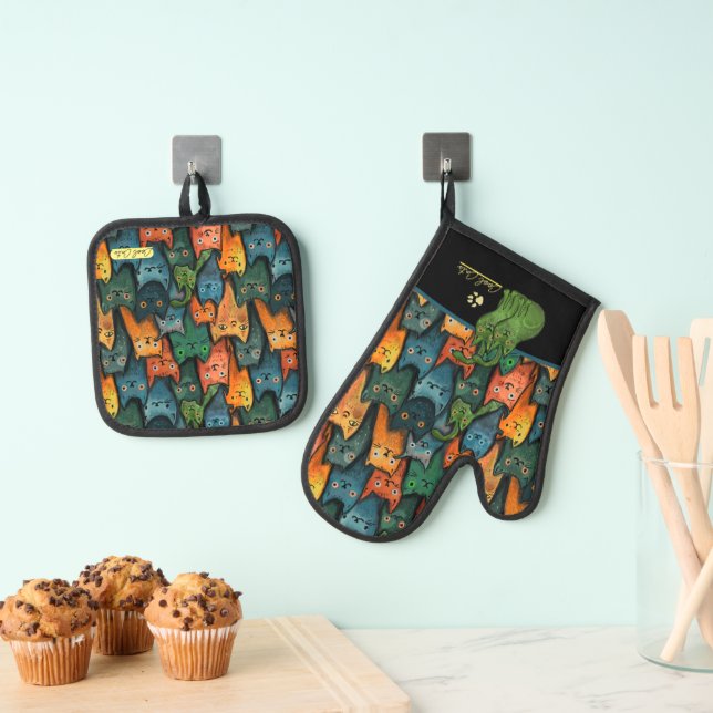 Ensemble De Gant De Cuisine Et De Manique Chats cool Four Mitt et Pot Holders (In situ (suspendu))