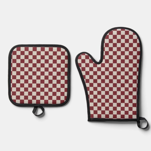 Ensemble De Gant De Cuisine Et De Manique Checkered Print - dark red (Recto)
