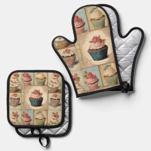 Ensemble De Gant De Cuisine Et De Manique Chef boulangerie vintage Cupcake Baker Baking