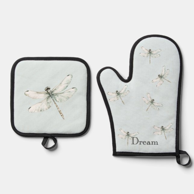Ensemble De Gant De Cuisine Et De Manique Chic Blue Dragonfly Dream (Recto)