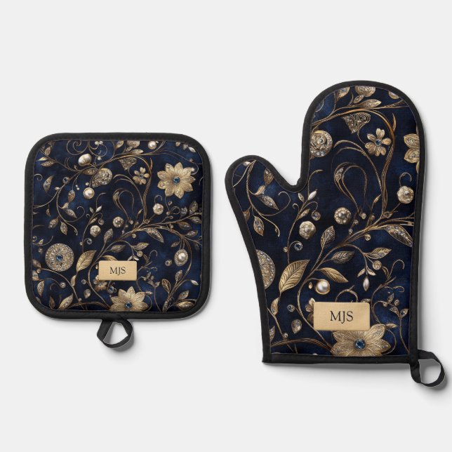 Ensemble De Gant De Cuisine Et De Manique Chic Floral (Recto)