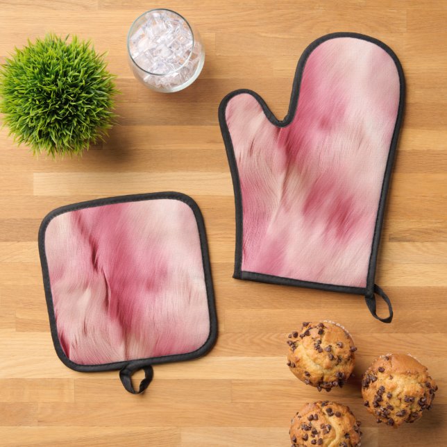 Ensemble De Gant De Cuisine Et De Manique Chic Rose Cowgirl Cowhide (De haut en bas)