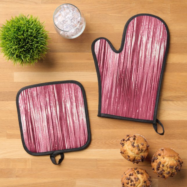 Ensemble De Gant De Cuisine Et De Manique Chic rose Glitz (De haut en bas)