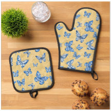 Chinoiserie Bleue Vintage Papillons Damassé Délavé