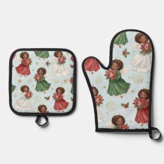 Ensemble De Gant De Cuisine Et De Manique Christmas Angels