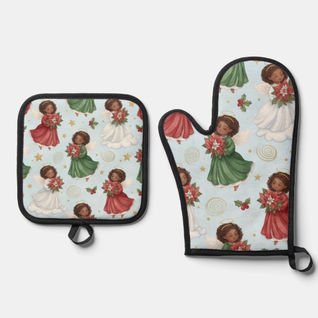 Ensemble De Gant De Cuisine Et De Manique Christmas Angels (Recto)