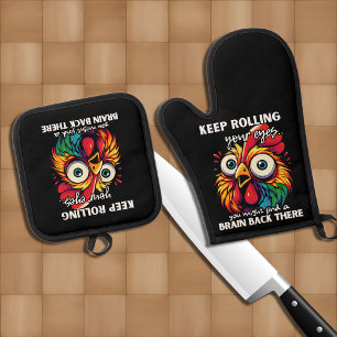 Ensemble De Gant De Cuisine Et De Manique Citation amusante pour yeux roulants de poulet