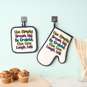 Ensemble De Gant De Cuisine Et De Manique Citation Motivante Vivre Simplement Rêver Donner A