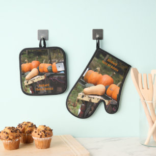 Ensemble De Gant De Cuisine Et De Manique Citrouilles De Jardin De Campagne Et Squash Person