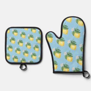 Ensemble De Gant De Cuisine Et De Manique Citrus méditerranéen