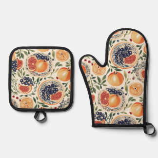 Ensemble De Gant De Cuisine Et De Manique Citrus méditerranéen et four à grenade Mitt et P