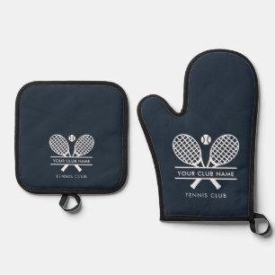 Ensemble De Gant De Cuisine Et De Manique Club de tennis Nom Équipe Raquettes blanches Motif