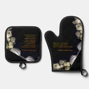 Ensemble De Gant De Cuisine Et De Manique "Cœur blanc en noir de la lune" & Indifférence
