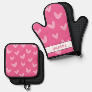 Ensemble De Gant De Cuisine Et De Manique Coeurs Motif rose doux amour Artisan GRANDMA