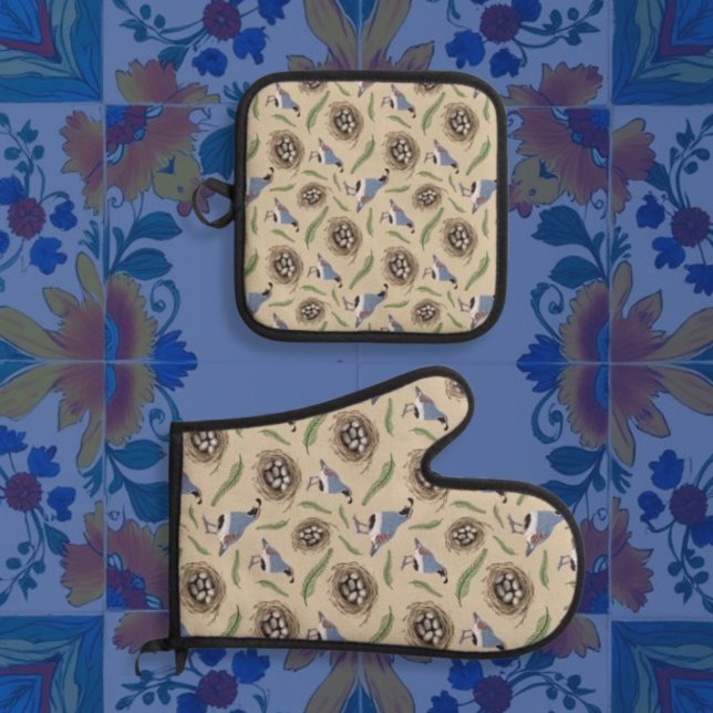 Ensemble De Gant De Cuisine Et De Manique Colin de Gambel de l'Arizona et Œuf Motif Répété (Créateur téléchargé)