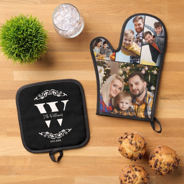 Ensemble De Gant De Cuisine Et De Manique Collecte de photos familiales Monogramme et nom pe (De haut en bas)