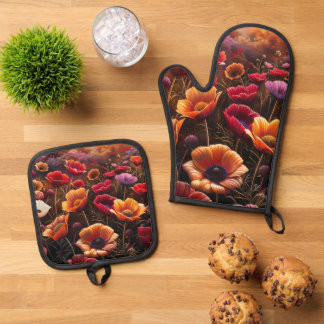 Ensemble De Gant De Cuisine Et De Manique Colorful Poppies