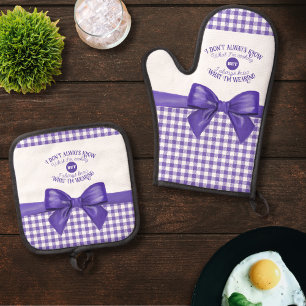 Ensemble De Gant De Cuisine Et De Manique Comédie Culinaire Charmante : Le Vichy Violet