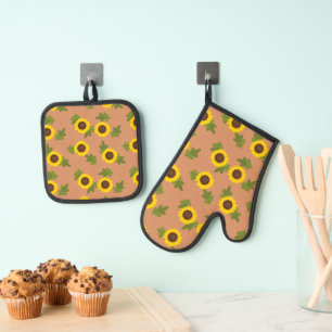 Ensemble De Gant De Cuisine Et De Manique Conception de motif tournesol – Jolie esthétique f