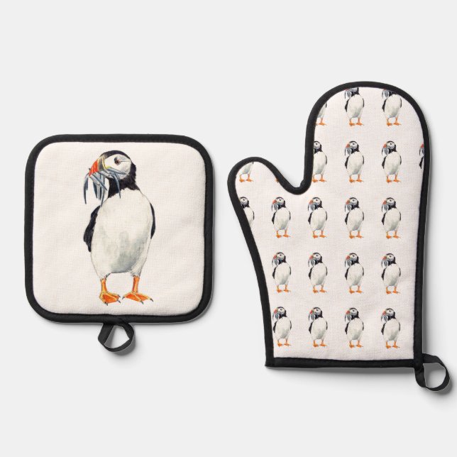 Ensemble De Gant De Cuisine Et De Manique Conception de Puffin (Recto)