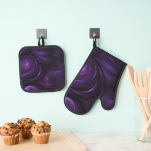 Ensemble De Gant De Cuisine Et De Manique Conception de torsion violette foncée