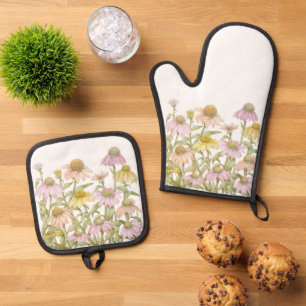 Ensemble De Gant De Cuisine Et De Manique Coneflowers Watercolor