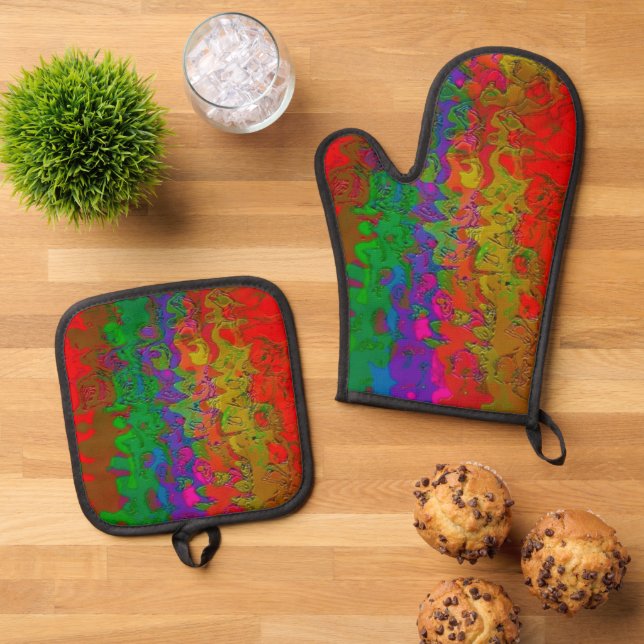 Ensemble De Gant De Cuisine Et De Manique "Couché en couleur" Four Mitt & Potholder Set (De haut en bas)