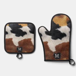 Ensemble De Gant De Cuisine Et De Manique Coussin décoratif en texture de cuir de vache marr