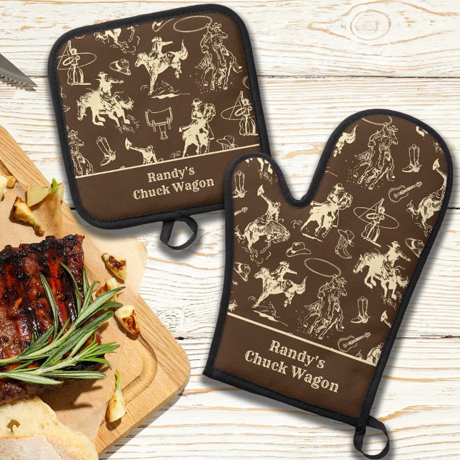 Ensemble De Gant De Cuisine Et De Manique Cowboy Western Rodeo personnalisé (Créateur téléchargé)