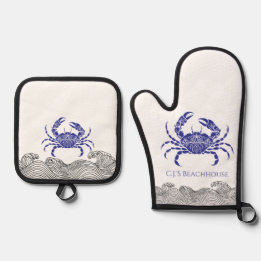Ensemble De Gant De Cuisine Et De Manique Crabe côtier bleu personnalisé 