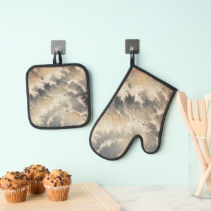 Ensemble De Gant De Cuisine Et De Manique Crackle rustique Abstrait