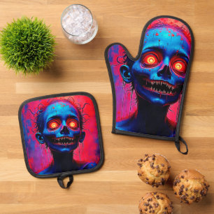 Ensemble De Gant De Cuisine Et De Manique Crimson Eyes : Horreurs de l'esprit