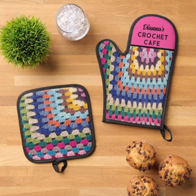 Ensemble De Gant De Cuisine Et De Manique Crochet amant cadeau! Personnalisé (De haut en bas)