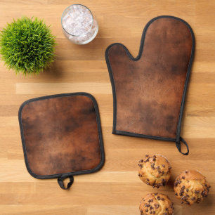 Ensemble De Gant De Cuisine Et De Manique Cuir Brown Faux