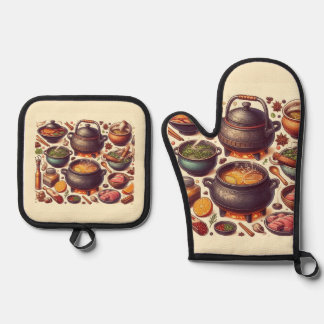 Ensemble De Gant De Cuisine Et De Manique Cuisinière de luxe en argent avec design "CAMADO"