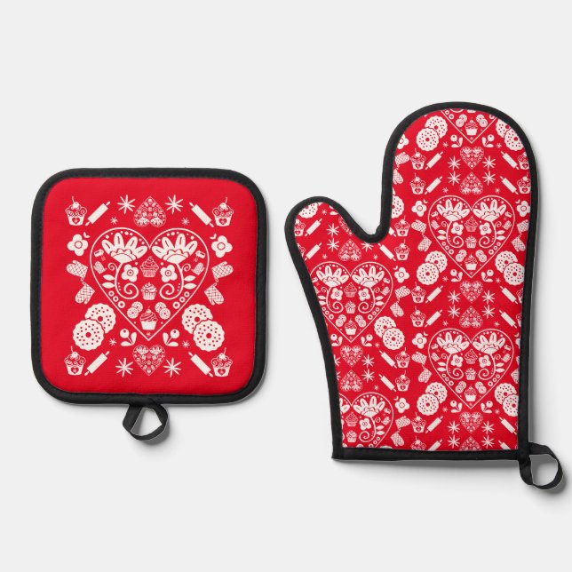 Ensemble De Gant De Cuisine Et De Manique Cupcake Baking Folk Art (Recto)
