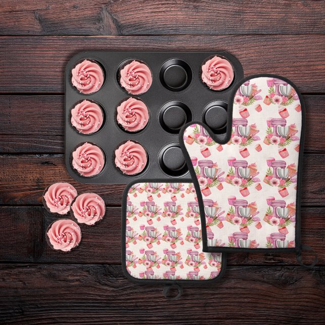Ensemble De Gant De Cuisine Et De Manique Cupcake et mélange blanc (Créateur téléchargé)