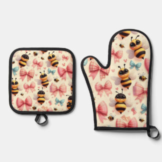 Ensemble De Gant De Cuisine Et De Manique Cute Bee Four Mitts & Pot Holders