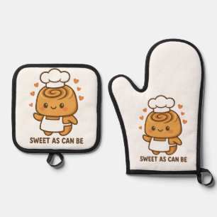 Ensemble De Gant De Cuisine Et De Manique "Cute Cinnamon Roll Chef - Kawaii Baking Design