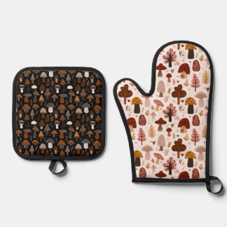 Ensemble De Gant De Cuisine Et De Manique Cute Woodland Mushroom Pattern Hot Pot Holders