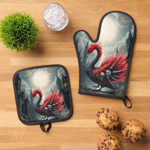 Ensemble De Gant De Cuisine Et De Manique Cygne de la Cathédrale Cramoisi.