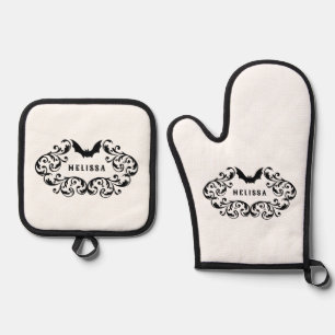 Ensemble De Gant De Cuisine Et De Manique Damask Glam Bat Personnalisé
